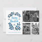 Happy Hanukkah CUSTOM 3 FOTO'S Grid Holiday Kaart (Voorkant)