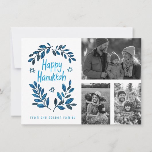 Happy Hanukkah CUSTOM 3 FOTO'S Grid Holiday Kaart (Voorkant)