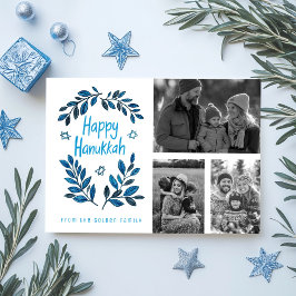 Happy Hanukkah CUSTOM 3 FOTO'S Grid Holiday Kaart