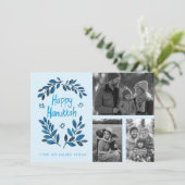 Happy Hanukkah CUSTOM 3 FOTO'S Grid Vakantie Kaart (Staand voorkant)