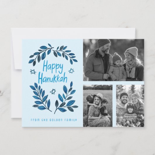 Happy Hanukkah CUSTOM 3 FOTO'S Grid Vakantie Kaart (Voorkant)