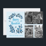 Happy Hanukkah CUSTOM 3 FOTO'S Grid Vakantie Kaart<br><div class="desc">Ik hoop dat je dit vakantieontwerp leuk vindt. Voeg uw eigen foto's en tekst toe aan de voorkant door te klikken op "Deze sjabloon personaliseren". Zorg ervoor dat u uw foto's rangschikt onder de "groep" die de witte rand creëer. Alles is aanpasbaar. Voeg ook tekst aan de achterkant toe en...</div>