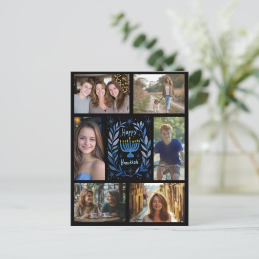 HAPPY HANUKKAH CUSTOM 6 FOTO VAKANTIE BRIEFKAART (Staand voorkant)