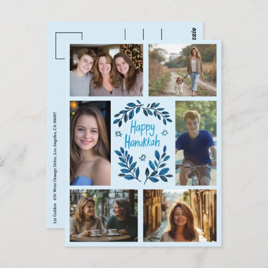HAPPY HANUKKAH CUSTOM 6 FOTO VAKANTIE BRIEFKAART (Voorkant / Achterkant)