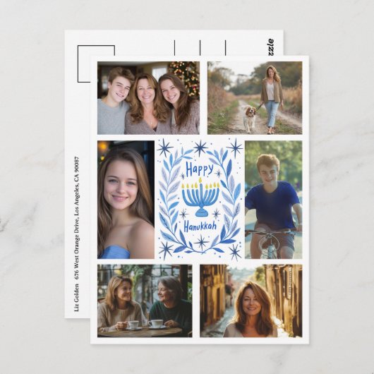 HAPPY HANUKKAH CUSTOM 6 FOTO VAKANTIE BRIEFKAART (Voorkant / Achterkant)