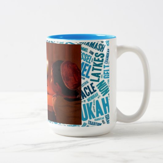Happy Hanukkah Custom Photo Coffee Cup Tweekleurige Koffiemok (Rechts)