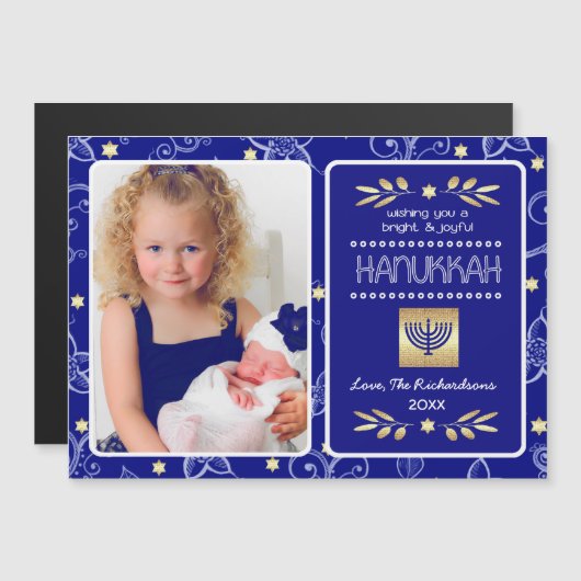 Happy Hanukkah. Custom Photo Magnetic Kaart (Voorkant / Achterkant)