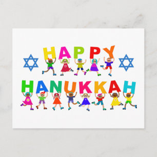 Happy Hanukkah Cute Cartoon Diverse Kinder tekst Briefkaart