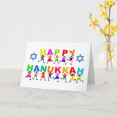 Happy Hanukkah Cute Cartoon Diverse Kinder tekst Kaart (Gele Bloem)