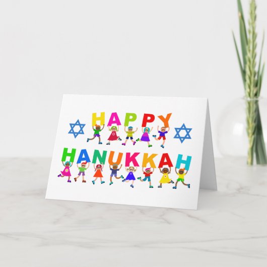 Happy Hanukkah Cute Cartoon Diverse Kinder tekst Kaart (Voorkant)