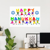Happy Hanukkah Cute Cartoon Diverse Kinder tekst Poster (Thuiskantoor)