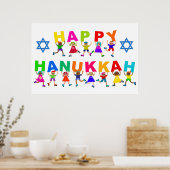 Happy Hanukkah Cute Cartoon Diverse Kinder tekst Poster (Keuken)