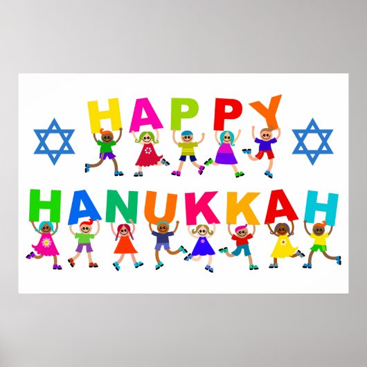Happy Hanukkah Cute Cartoon Diverse Kinder tekst Poster (Voorkant)