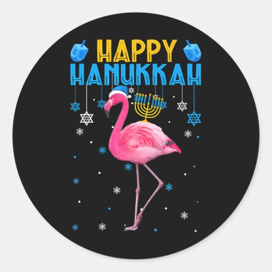 Happy Hanukkah Cute Flamingo Menorah Jewish Proud Ronde Sticker (Voorkant)