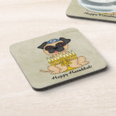 Happy Hanukkah-Cute Pug-hond met Menorah Drankjes Onderzetter (Linkerzijde)