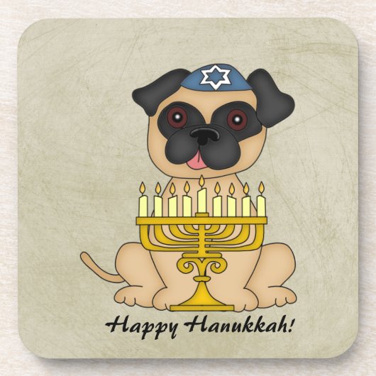 Happy Hanukkah-Cute Pug-hond met Menorah Drankjes Onderzetter (Voorkant)