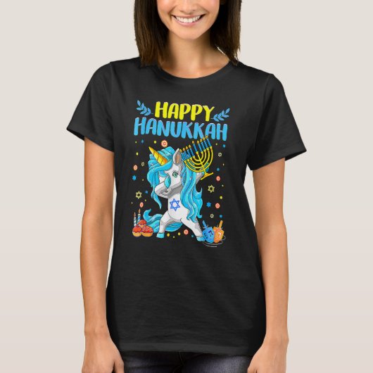 Happy Hanukkah Dabbing Jewish Unicorn Kids Chanuka T-shirt (Voorkant)