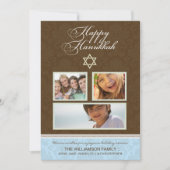 Happy Hanukkah Damask Holiday Card (bruin/blauw) Feestdagenkaart (Voorkant)