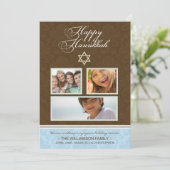 Happy Hanukkah Damask Holiday Card (bruin/blauw) Feestdagenkaart (Staand voorkant)