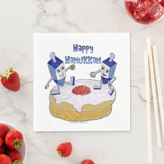 Happy Hanukkah Dancing Dreidels Doughnut Napkins Servet (Insitu)