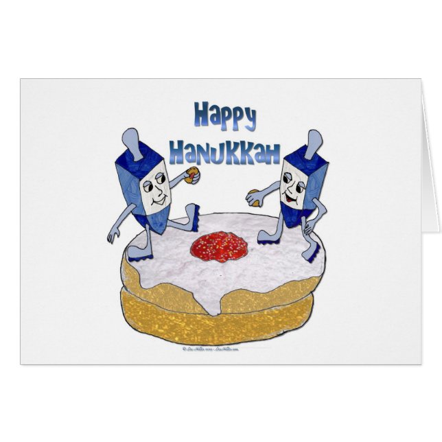 Happy Hanukkah Dancing Dreidels Jelly Doughnut (Voorkant Horizontaal)