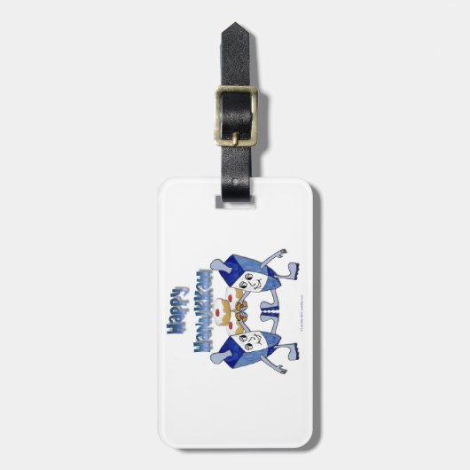 Happy Hanukkah Dancing Dreidels Jelly Doughnut Bagagelabel (Voorkant verticaal)