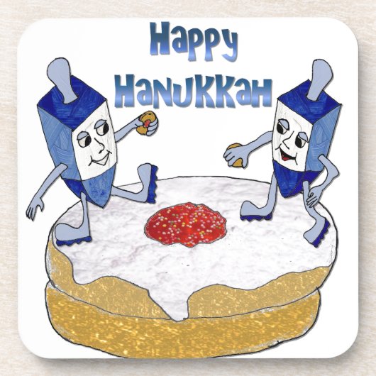 Happy Hanukkah Dancing Dreidels Jelly Doughnut Drankjes Onderzetter (Voorkant)