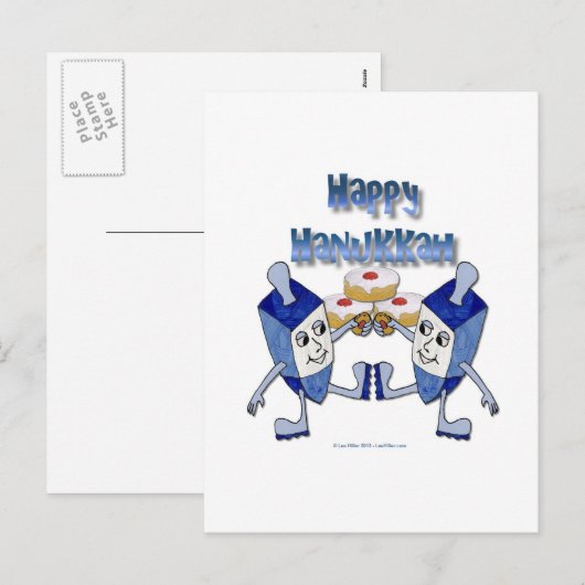 Happy Hanukkah Dancing Dreidels Jelly Doughnut Feestdagenkaart (Voorkant / Achterkant)
