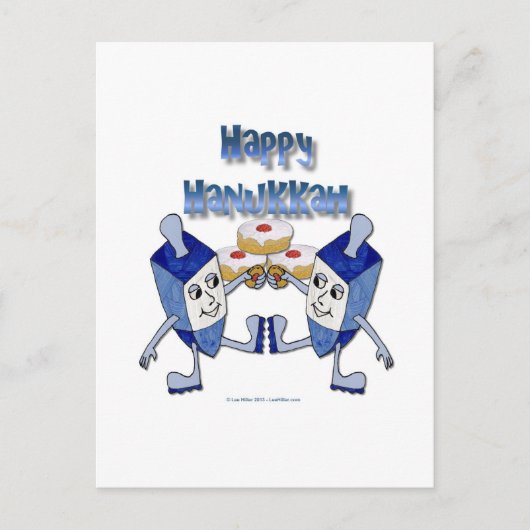 Happy Hanukkah Dancing Dreidels Jelly Doughnut Feestdagenkaart (Voorkant)