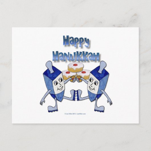 Happy Hanukkah Dancing Dreidels Jelly Doughnut Feestdagenkaart (Voorkant)