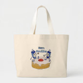 Happy Hanukkah Dancing Dreidels Jelly Doughnut Grote Tote Bag (Voorkant)