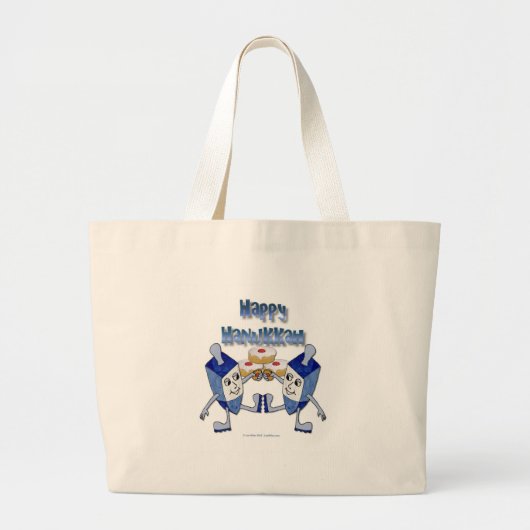 Happy Hanukkah Dancing Dreidels Jelly Doughnut Grote Tote Bag (Voorkant)