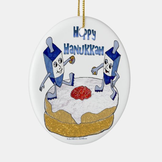 Happy Hanukkah Dancing Dreidels Jelly Doughnut Keramisch Ornament (Rechts)