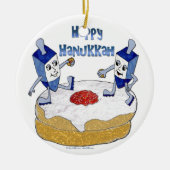 Happy Hanukkah Dancing Dreidels Jelly Doughnut Keramisch Ornament (Voorkant)