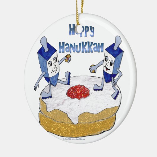 Happy Hanukkah Dancing Dreidels Jelly Doughnut Keramisch Ornament (Links)