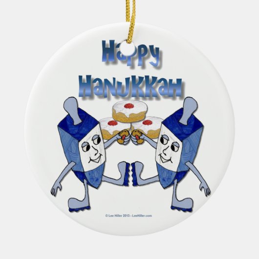 Happy Hanukkah Dancing Dreidels Jelly Doughnut Keramisch Ornament (Voorkant)