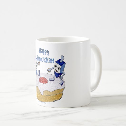 Happy Hanukkah Dancing Dreidels Jelly Doughnut Koffiemok (Voorkant rechts)