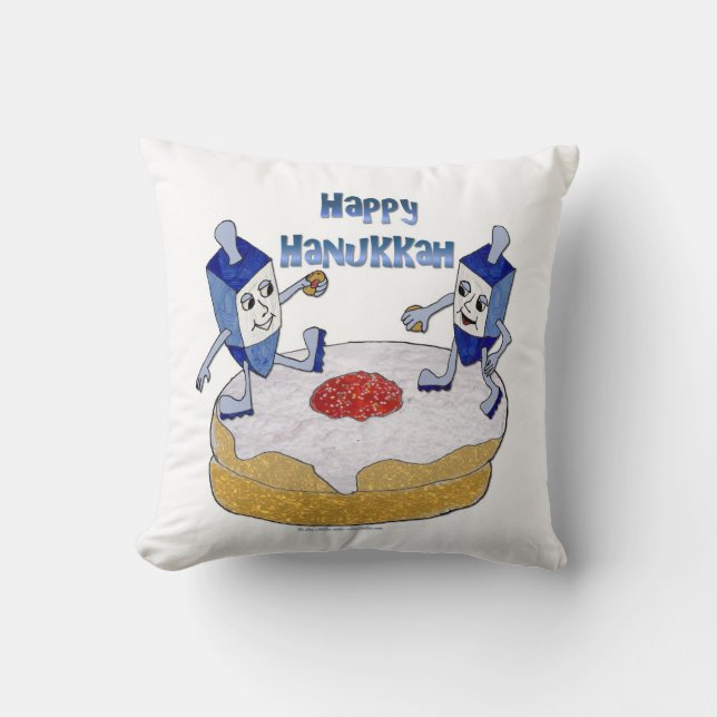 Happy Hanukkah Dancing Dreidels Jelly Doughnut Kussen (Voorkant)