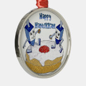 Happy Hanukkah Dancing Dreidels Jelly Doughnut Metalen Ornament (Rechts)