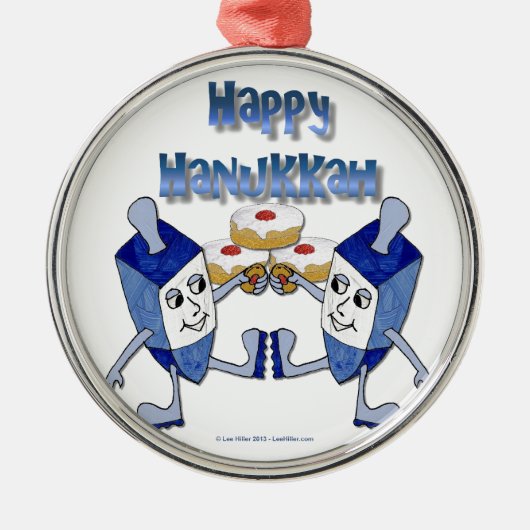 Happy Hanukkah Dancing Dreidels Jelly Doughnut Metalen Ornament (Voorkant)