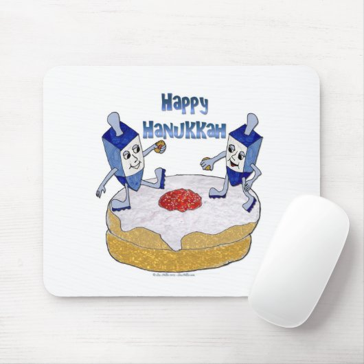 Happy Hanukkah Dancing Dreidels Jelly Doughnut Muismat (Met muis)