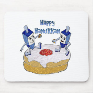 Happy Hanukkah Dancing Dreidels Jelly Doughnut Muismat
