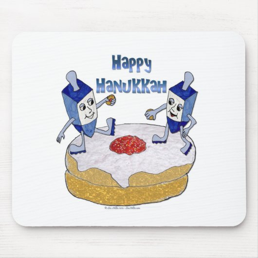 Happy Hanukkah Dancing Dreidels Jelly Doughnut Muismat (Voorkant)