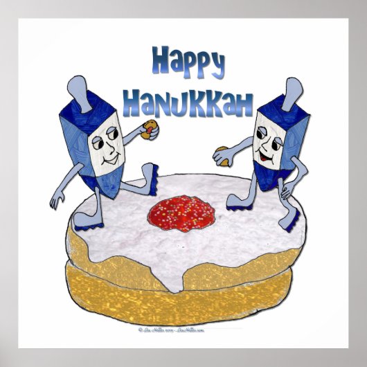 Happy Hanukkah Dancing Dreidels Jelly Doughnut Poster (Voorkant)