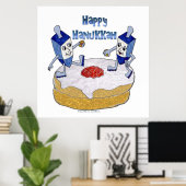 Happy Hanukkah Dancing Dreidels Jelly Doughnut Poster (Thuiskantoor)