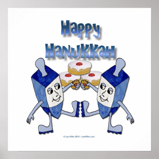 Happy Hanukkah Dancing Dreidels Jelly Doughnut Poster (Voorkant)