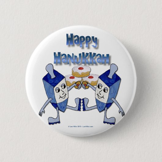 Happy Hanukkah Dancing Dreidels Jelly Doughnut Ronde Button 5,7 Cm (Voorkant)