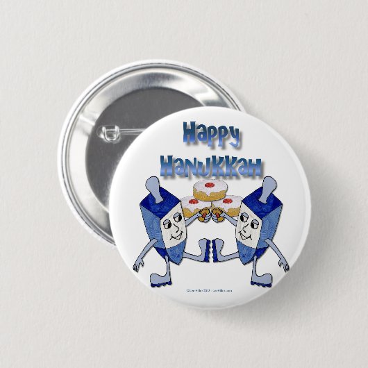 Happy Hanukkah Dancing Dreidels Jelly Doughnut Ronde Button 5,7 Cm (Voorkant /achterkant)