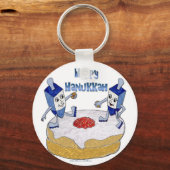 Happy Hanukkah Dancing Dreidels Jelly Doughnut Sleutelhanger (Voorkant)