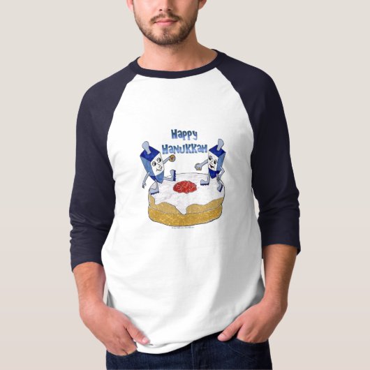 Happy Hanukkah Dancing Dreidels Jelly Doughnut T-shirt (Voorkant)